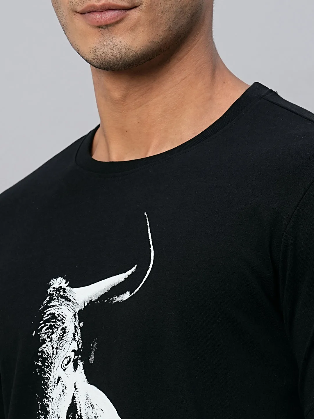 Men's Black Cotton Regular Fit Tshirts