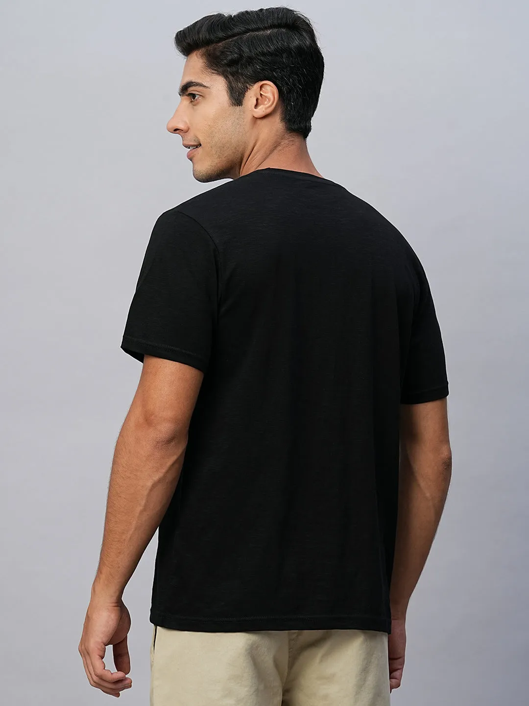 Men's Black Cotton Regular Fit Tshirts