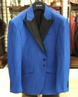 Men's Blue Jacket - Blue Dot - prom - wedding - men's jacket - Dinner Jacket