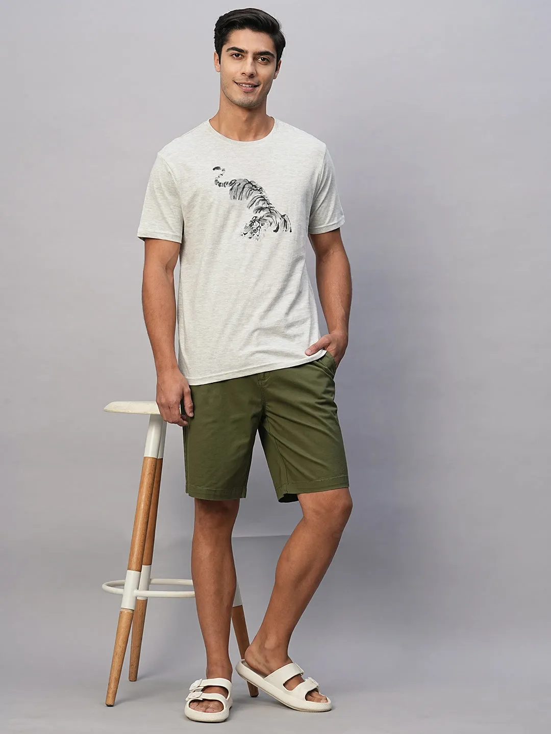 Men's Ecru Cotton Regular Fit Tshirt