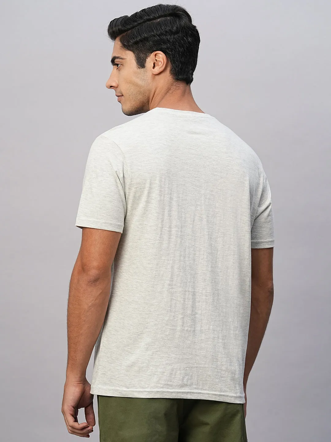 Men's Ecru Cotton Regular Fit Tshirt