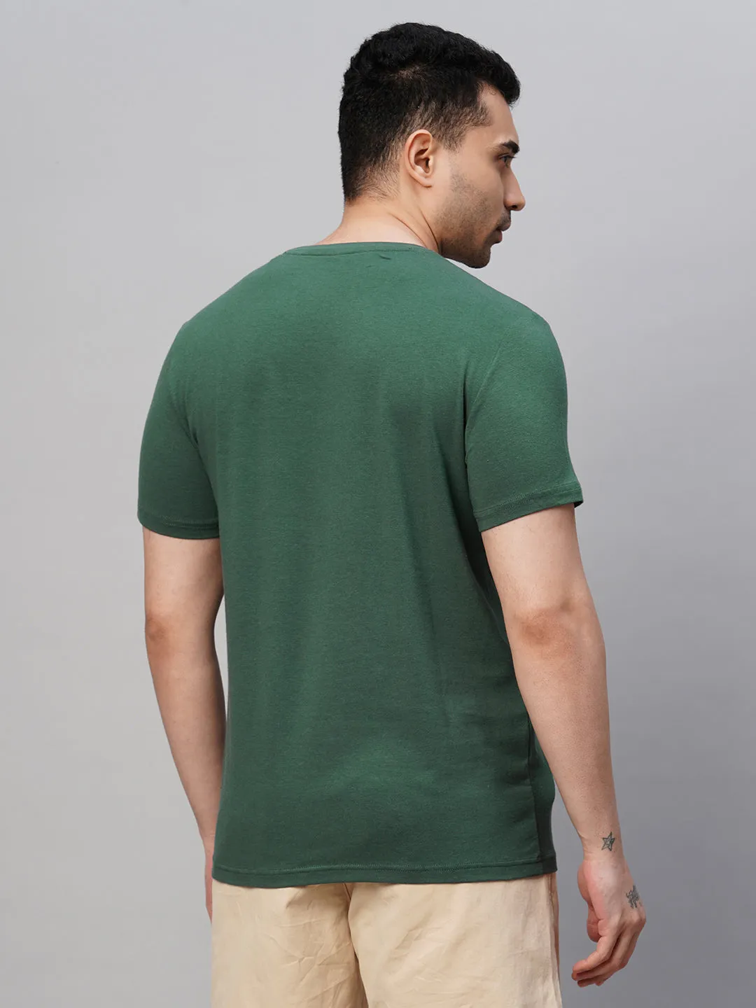 Men's Green Cotton Bamboo Elastane Regular Fit Tshirt