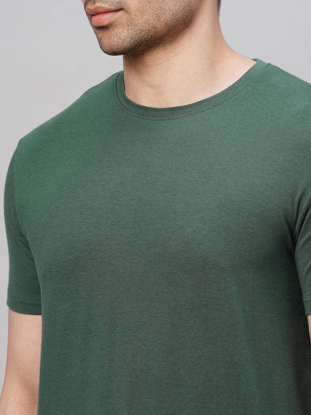 Men's Green Cotton Bamboo Elastane Regular Fit Tshirt