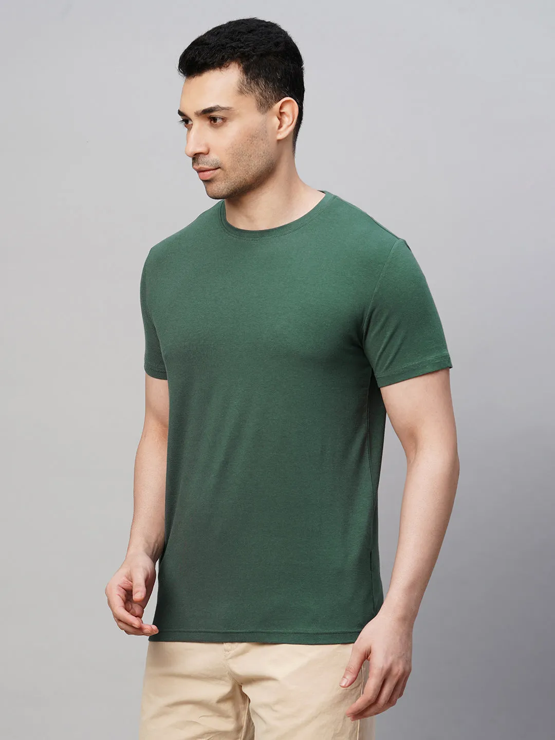 Men's Green Cotton Bamboo Elastane Regular Fit Tshirt