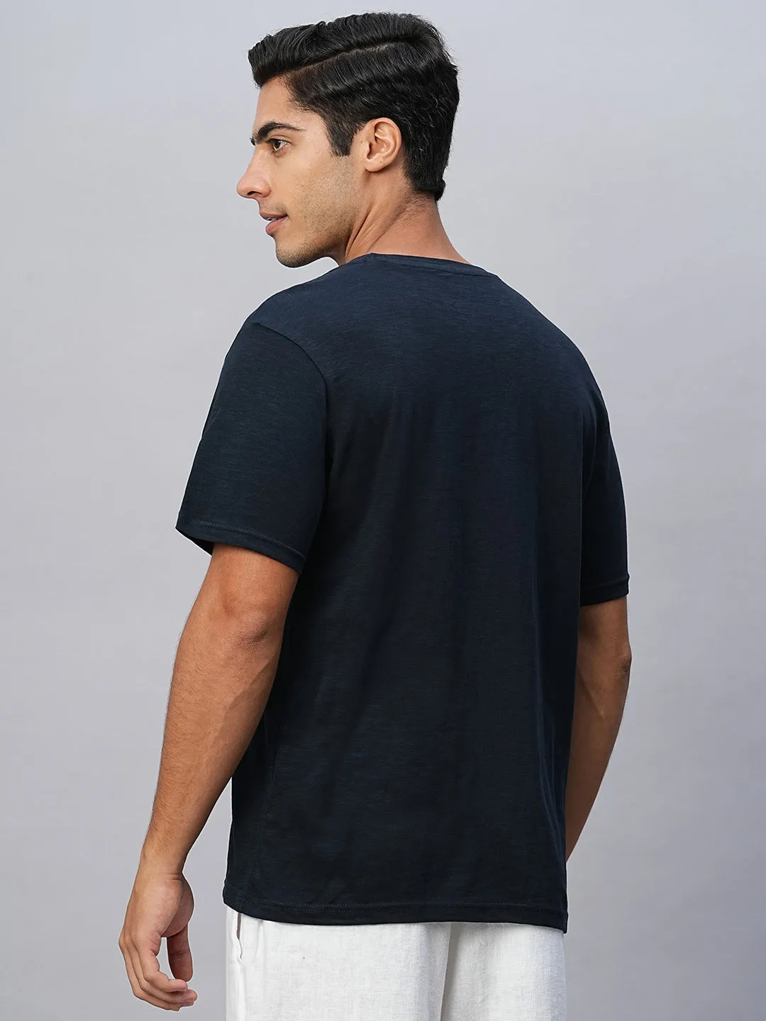 Men's Navy Cotton Regular Fit Tshirts