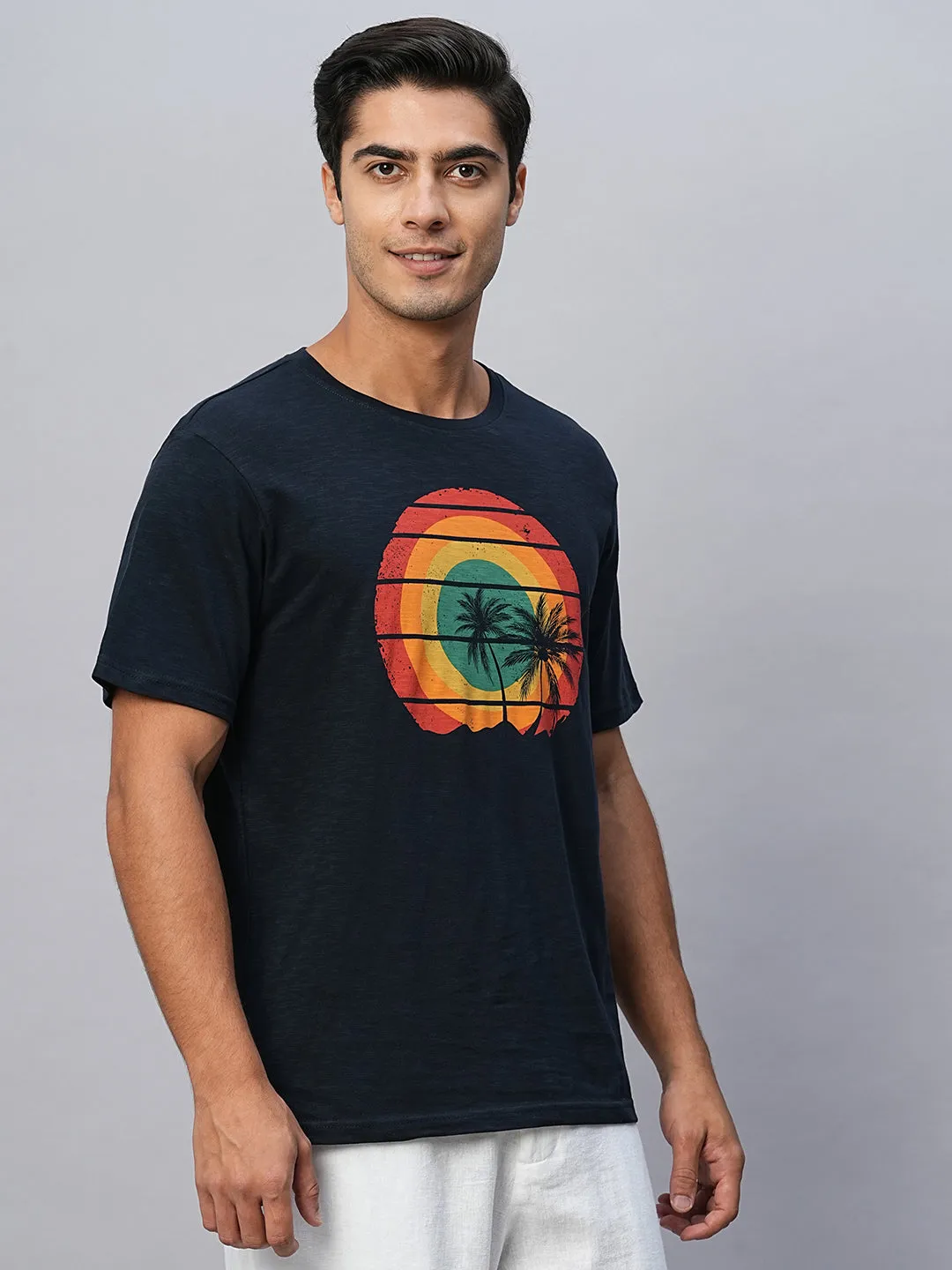 Men's Navy Cotton Regular Fit Tshirts