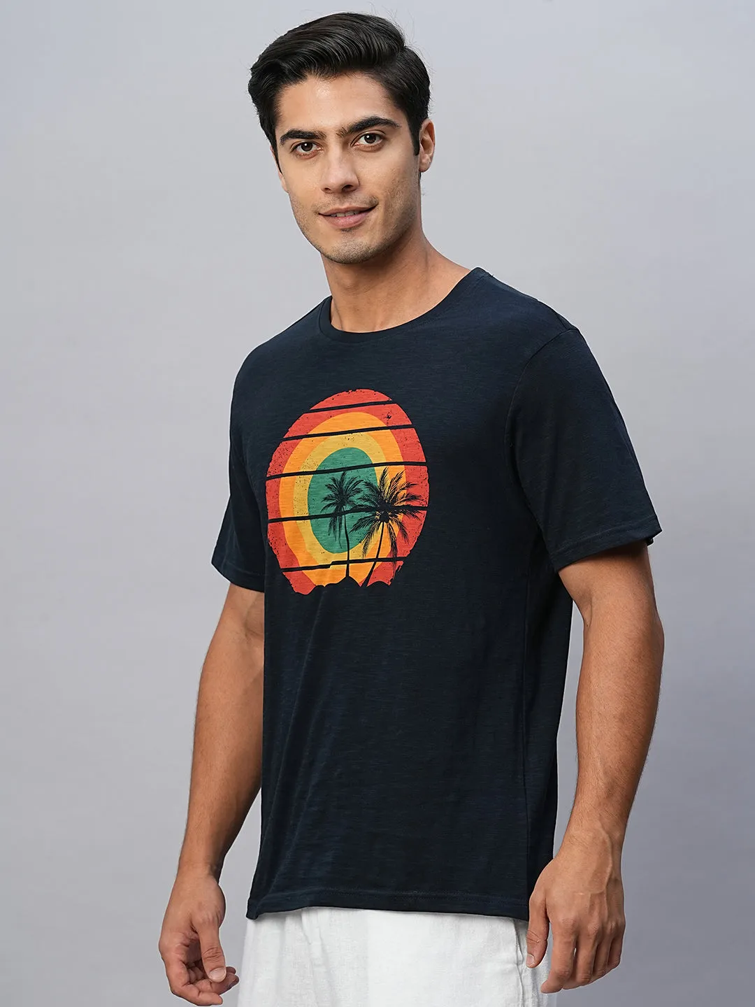 Men's Navy Cotton Regular Fit Tshirts