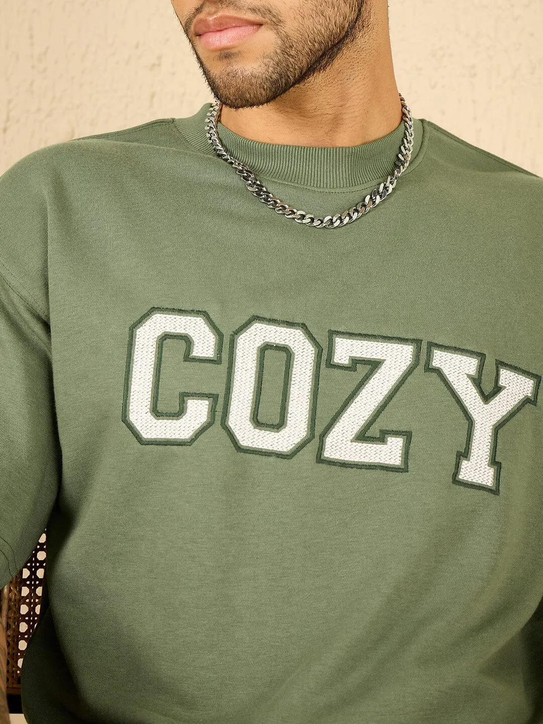 Mineral Green Cozy Embroidered Oversized Tshirt