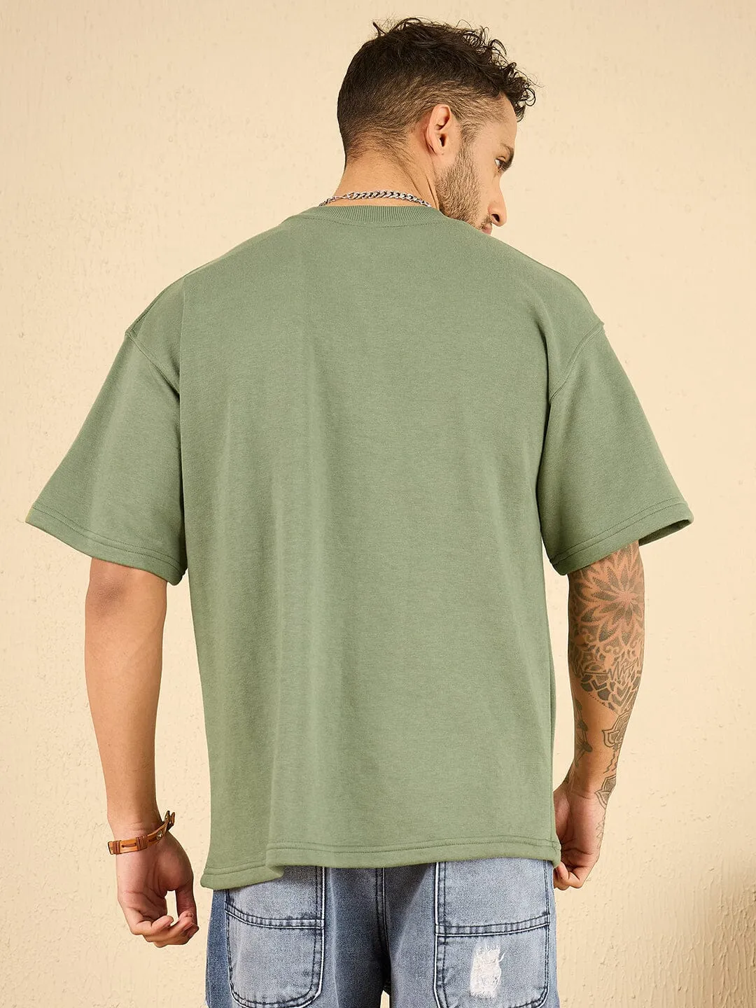 Mineral Green Cozy Embroidered Oversized Tshirt