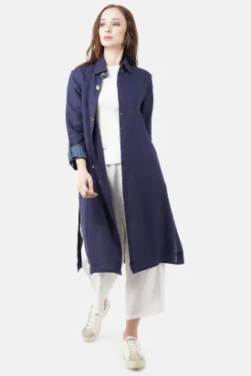 Navy  Bamboo Linen Kimono Full-Sleeve