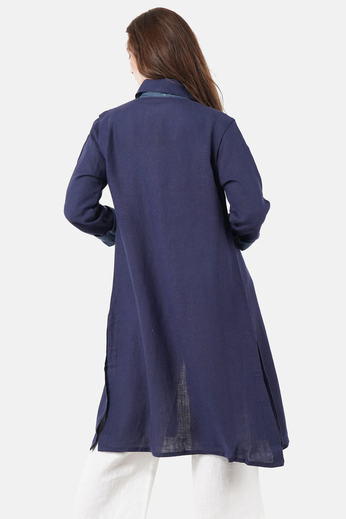 Navy  Bamboo Linen Kimono Full-Sleeve