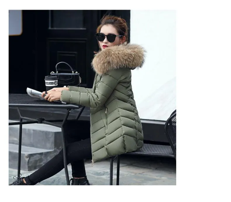 New Arrival Parkas Fashion Coats Women Winter Sweater Fur Collar Hood Warm Cotton Coat Women Clothes