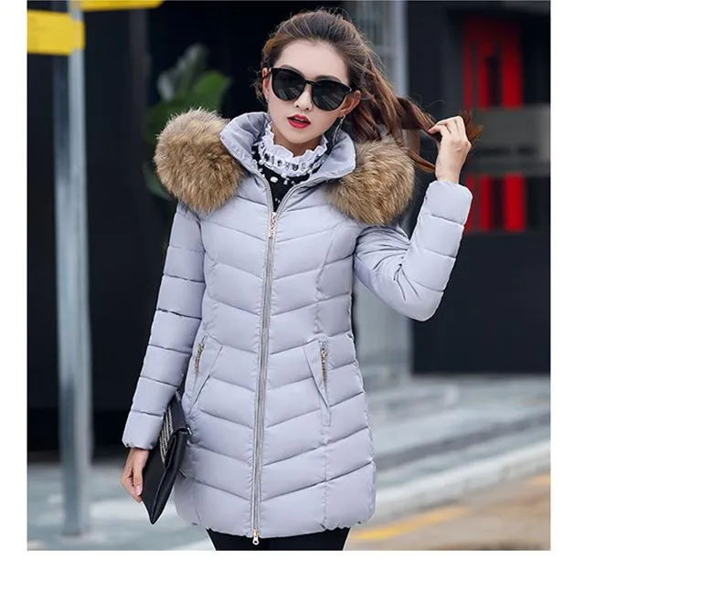 New Arrival Parkas Fashion Coats Women Winter Sweater Fur Collar Hood Warm Cotton Coat Women Clothes