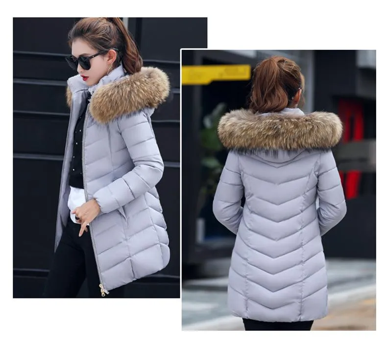 New Arrival Parkas Fashion Coats Women Winter Sweater Fur Collar Hood Warm Cotton Coat Women Clothes