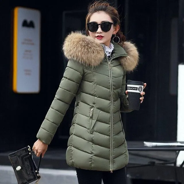 New Arrival Parkas Fashion Coats Women Winter Sweater Fur Collar Hood Warm Cotton Coat Women Clothes