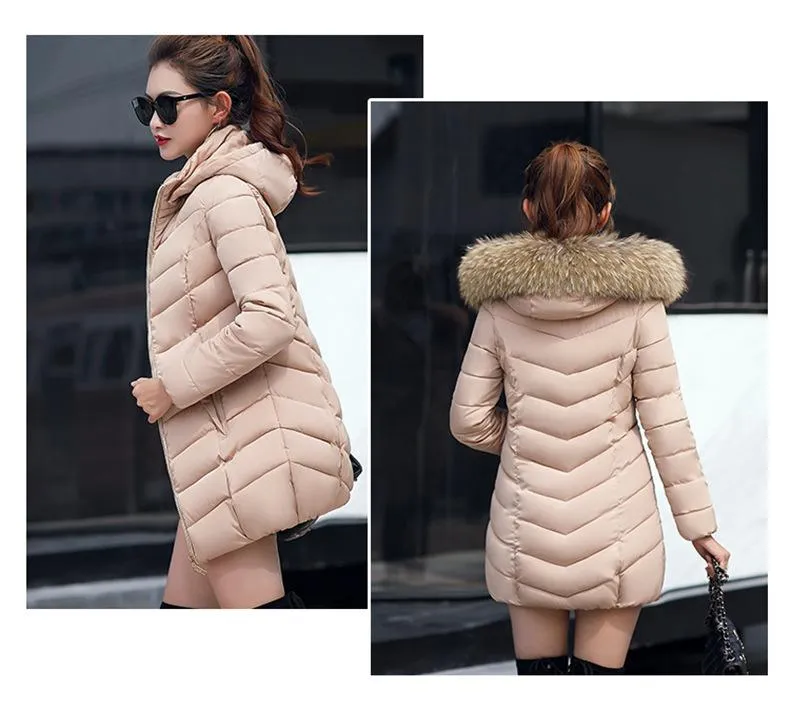 New Arrival Parkas Fashion Coats Women Winter Sweater Fur Collar Hood Warm Cotton Coat Women Clothes