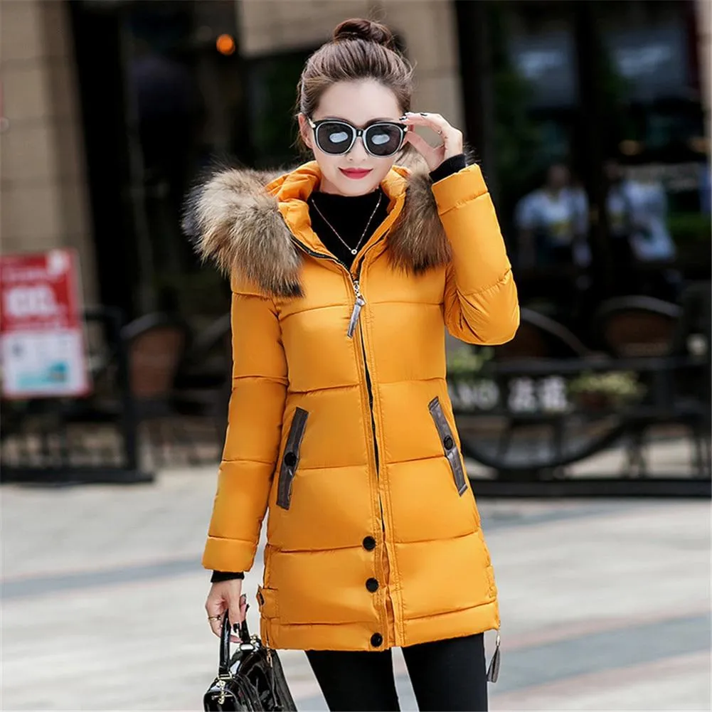 New Arrival Parkas Fashion Coats Women Winter Sweater Fur Collar Hood Warm Cotton Coat Women Clothes