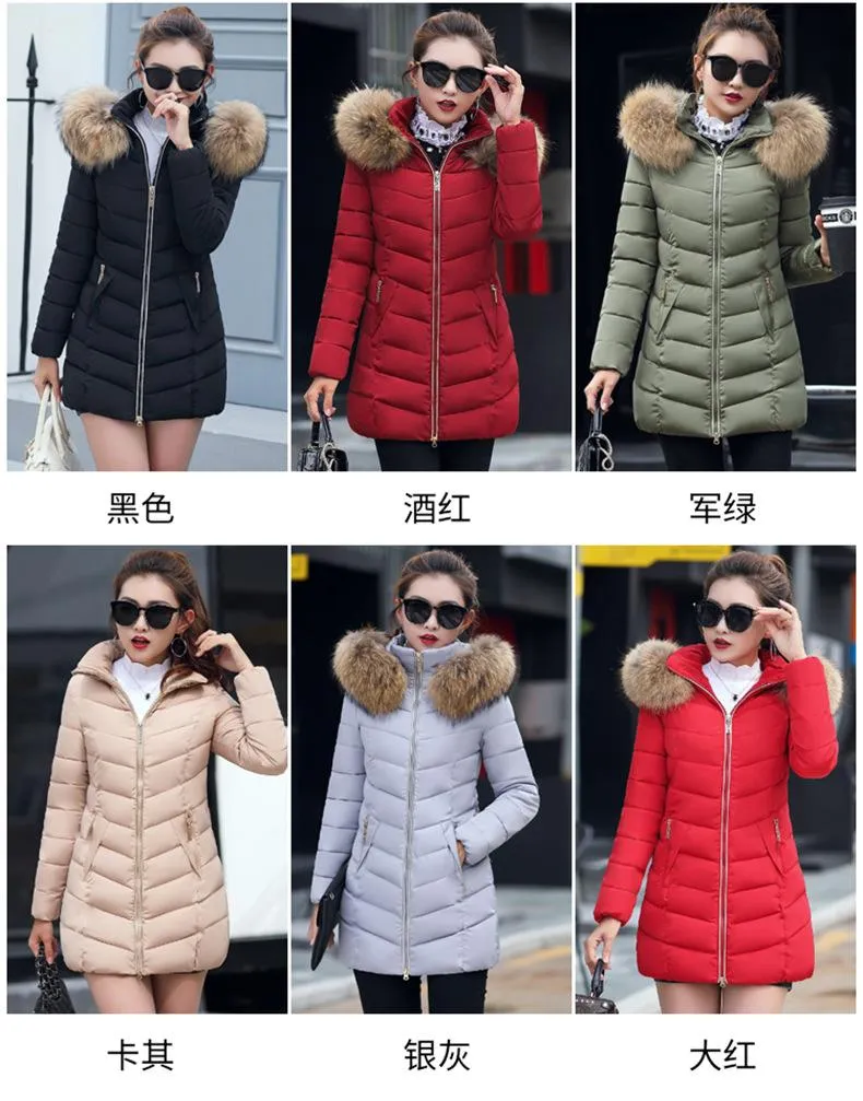 New Arrival Parkas Fashion Coats Women Winter Sweater Fur Collar Hood Warm Cotton Coat Women Clothes