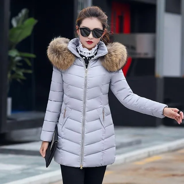 New Arrival Parkas Fashion Coats Women Winter Sweater Fur Collar Hood Warm Cotton Coat Women Clothes