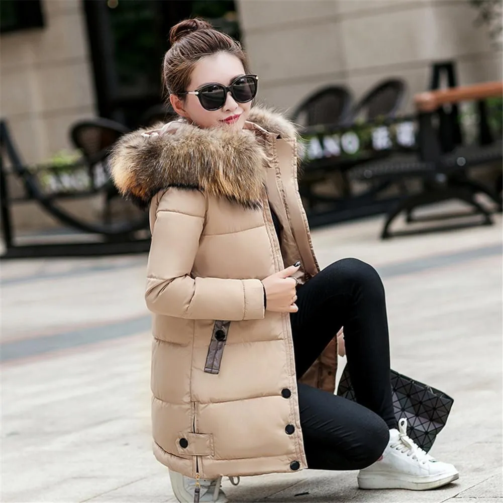 New Arrival Parkas Fashion Coats Women Winter Sweater Fur Collar Hood Warm Cotton Coat Women Clothes