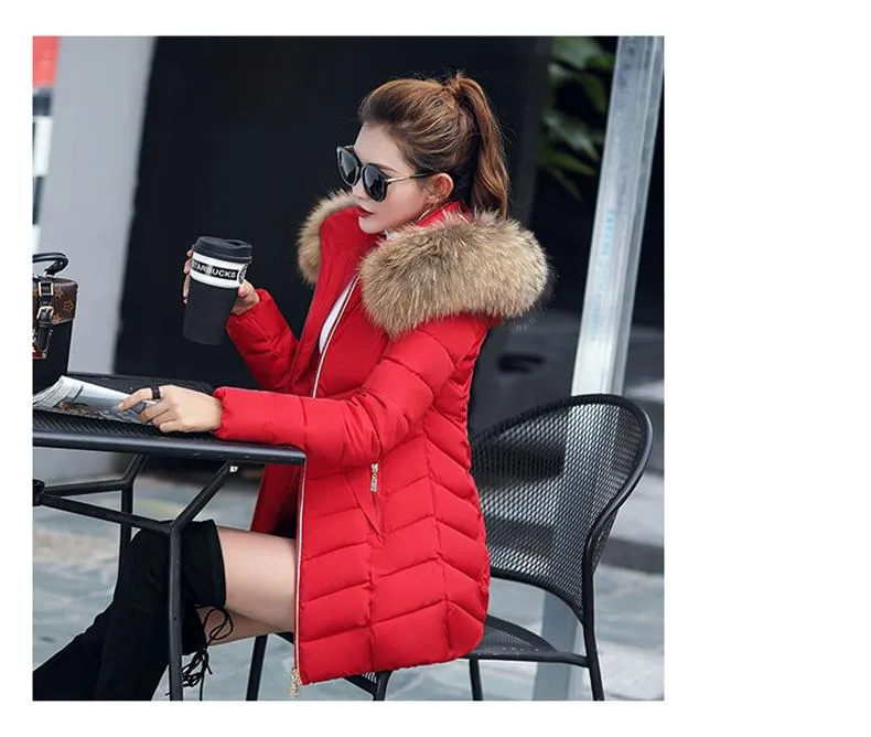 New Arrival Parkas Fashion Coats Women Winter Sweater Fur Collar Hood Warm Cotton Coat Women Clothes