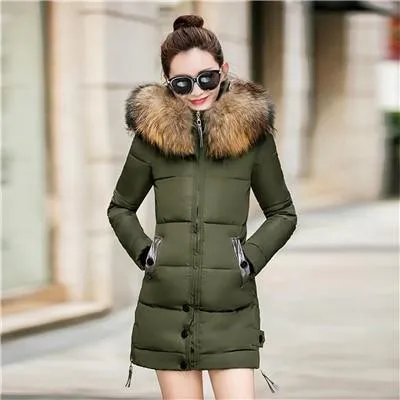 New Arrival Parkas Fashion Coats Women Winter Sweater Fur Collar Hood Warm Cotton Coat Women Clothes