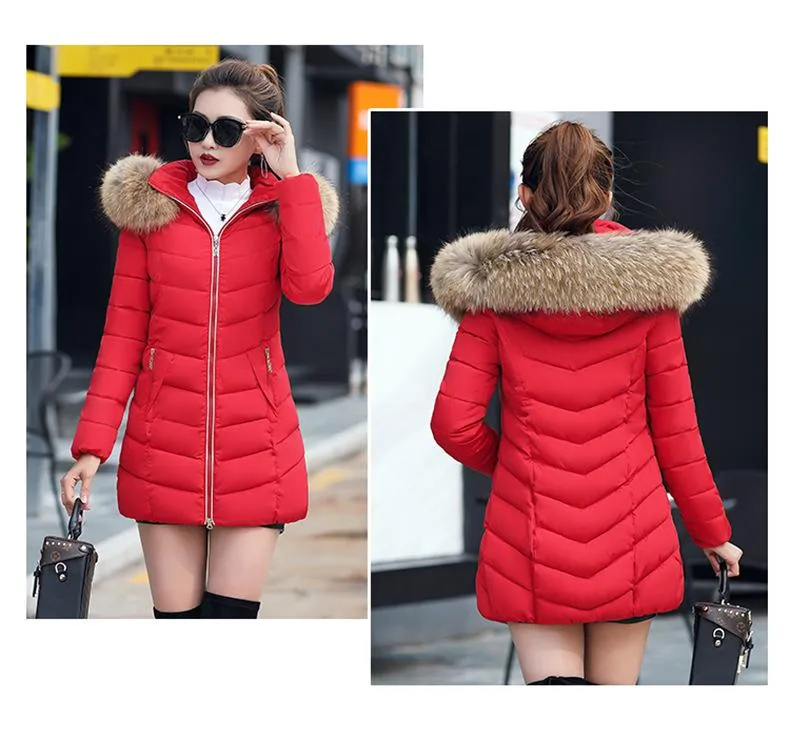 New Arrival Parkas Fashion Coats Women Winter Sweater Fur Collar Hood Warm Cotton Coat Women Clothes