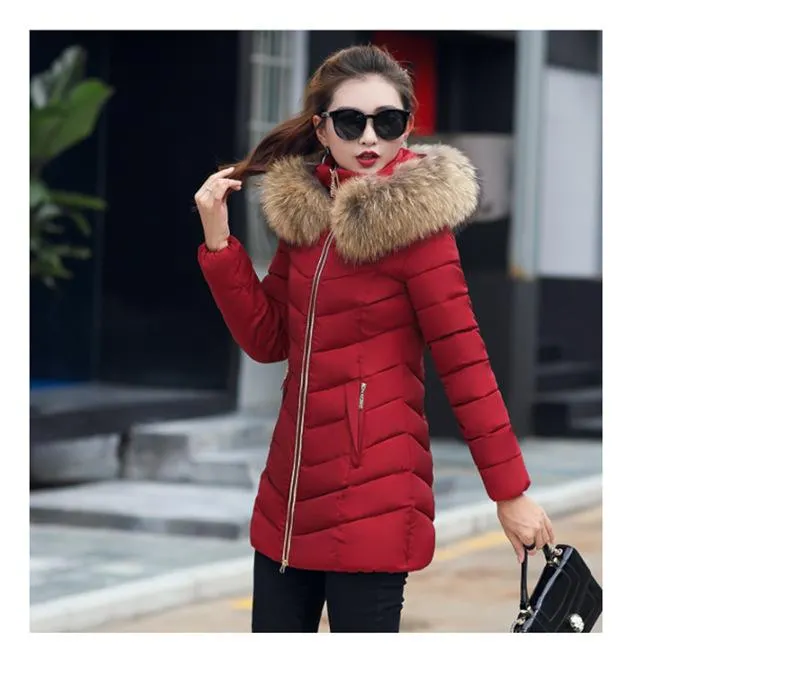 New Arrival Parkas Fashion Coats Women Winter Sweater Fur Collar Hood Warm Cotton Coat Women Clothes