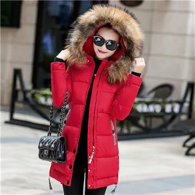 New Arrival Parkas Fashion Coats Women Winter Sweater Fur Collar Hood Warm Cotton Coat Women Clothes