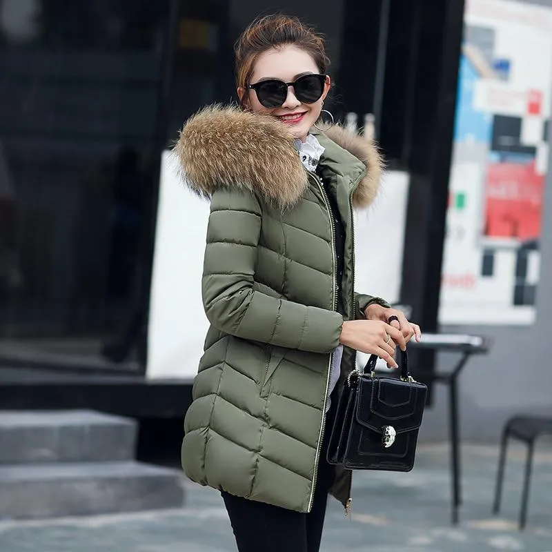 New Arrival Parkas Fashion Coats Women Winter Sweater Fur Collar Hood Warm Cotton Coat Women Clothes