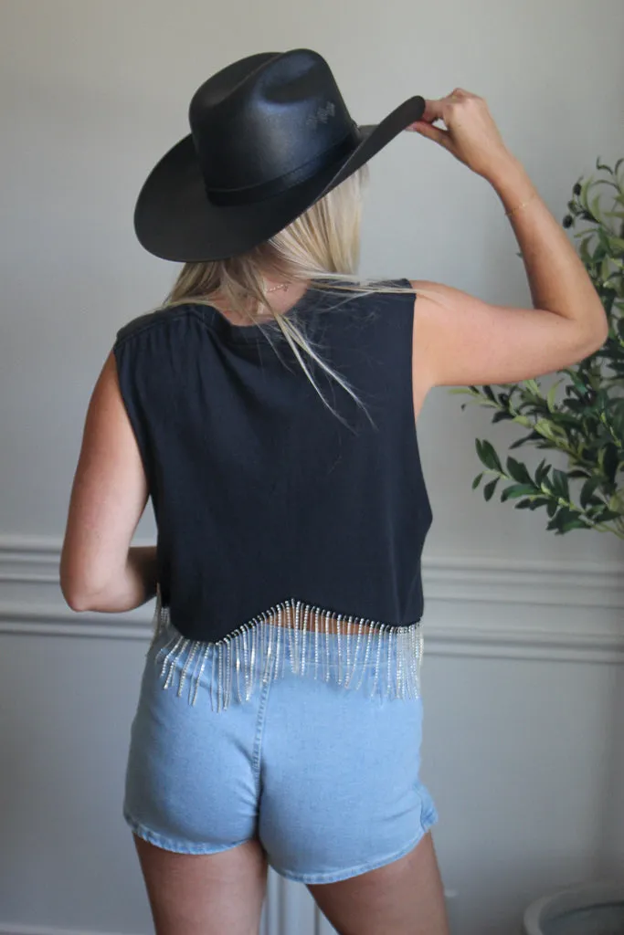 Nirvana Cropped Rhinestone Fringe Tank