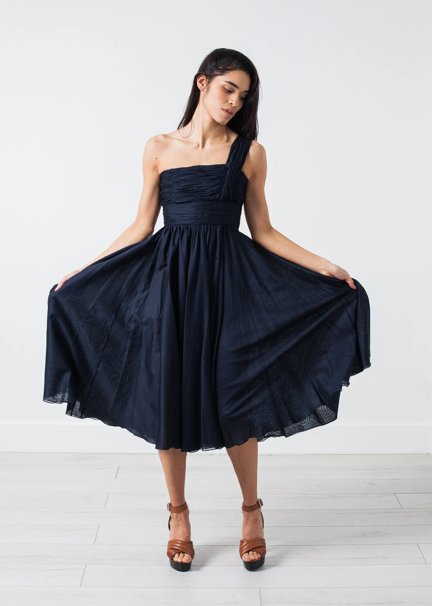 One Shoulder Dress in Navy