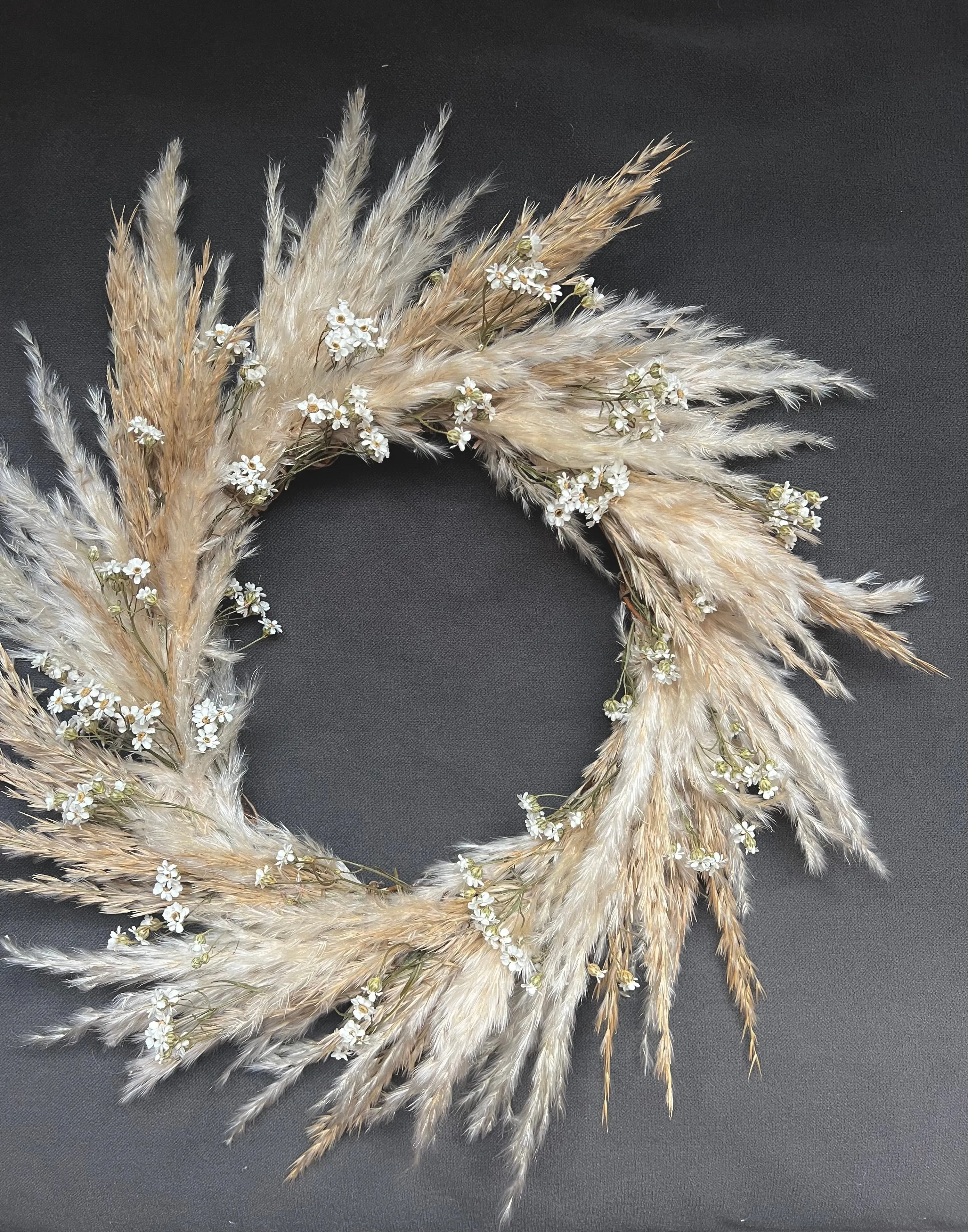 Pampas Door Wreath, Dried Daisy Wreath, Pampas and Daisy Wall Decor, Dried Flower Wreath Wild Look