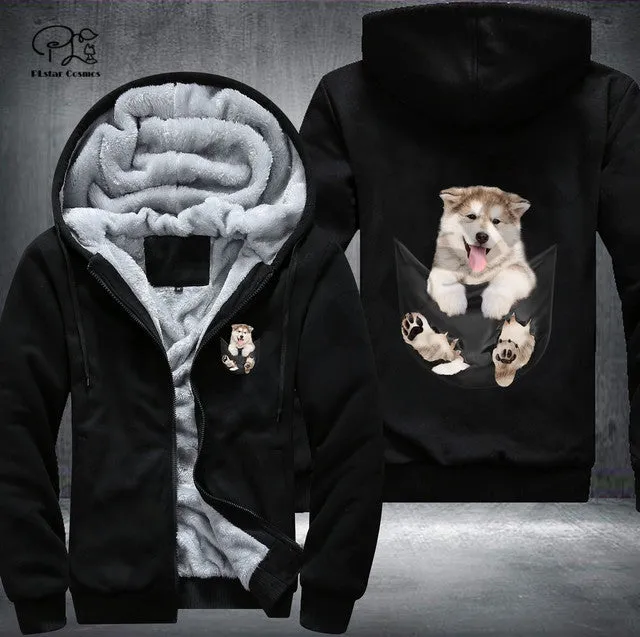 Pet -in -Pocket Dog Lover 3D-printed Fleece Zipper Hoodie