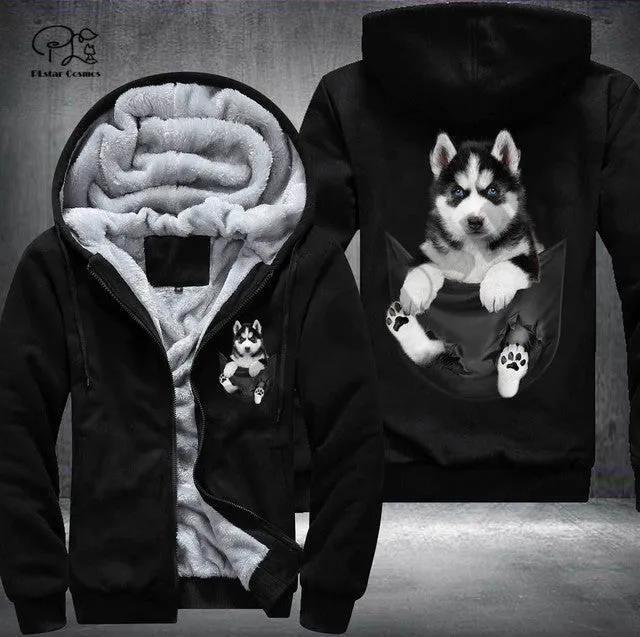 Pet -in -Pocket Dog Lover 3D-printed Fleece Zipper Hoodie