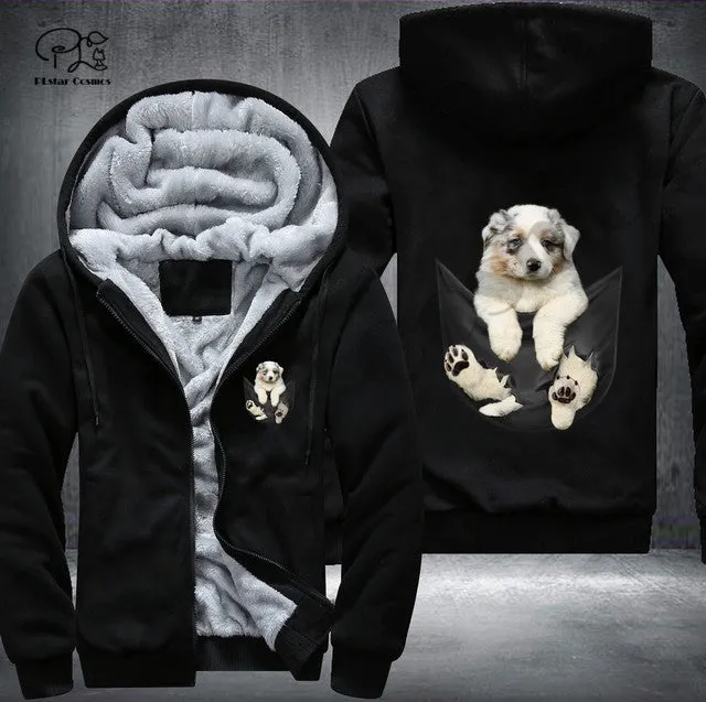 Pet -in -Pocket Dog Lover 3D-printed Fleece Zipper Hoodie