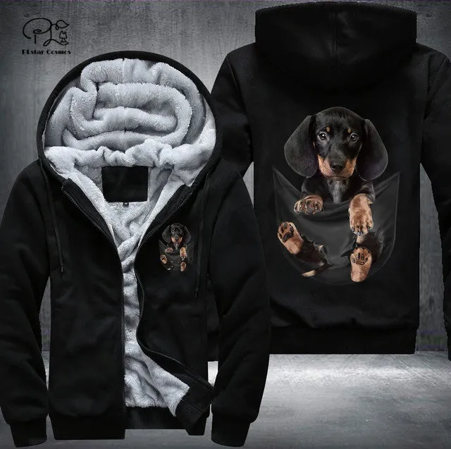 Pet -in -Pocket Dog Lover 3D-printed Fleece Zipper Hoodie