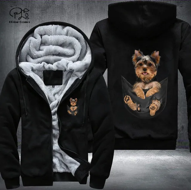 Pet -in -Pocket Dog Lover 3D-printed Fleece Zipper Hoodie