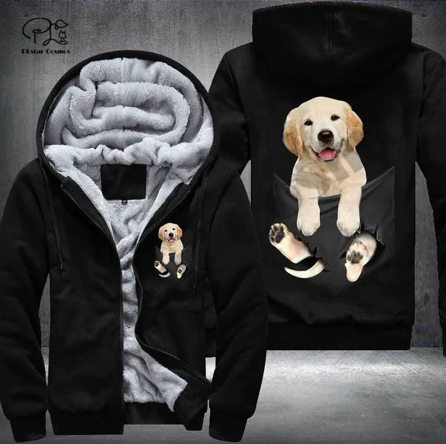 Pet -in -Pocket Dog Lover 3D-printed Fleece Zipper Hoodie