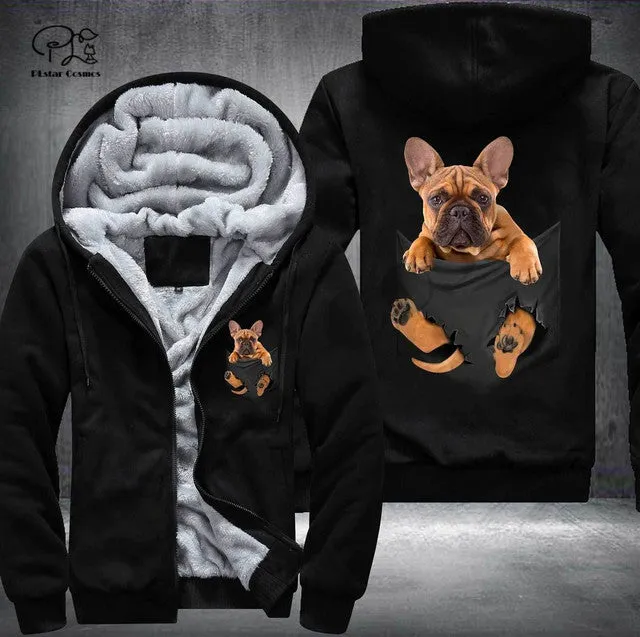 Pet -in -Pocket Dog Lover 3D-printed Fleece Zipper Hoodie