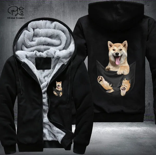 Pet -in -Pocket Dog Lover 3D-printed Fleece Zipper Hoodie