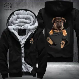 Pet -in -Pocket Dog Lover 3D-printed Fleece Zipper Hoodie