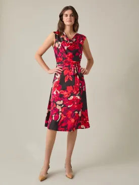 Petite Cowl Neck Fit-and-Flare Dress, Floral Satin