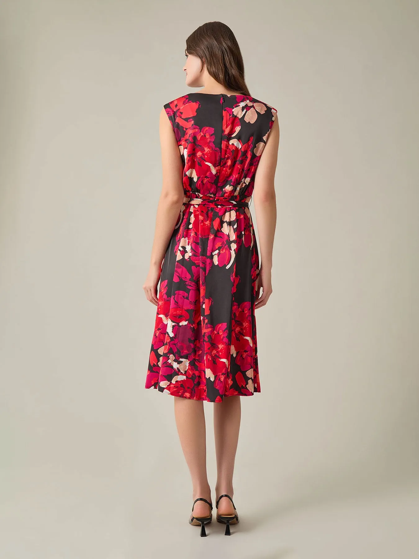 Petite Cowl Neck Fit-and-Flare Dress, Floral Satin