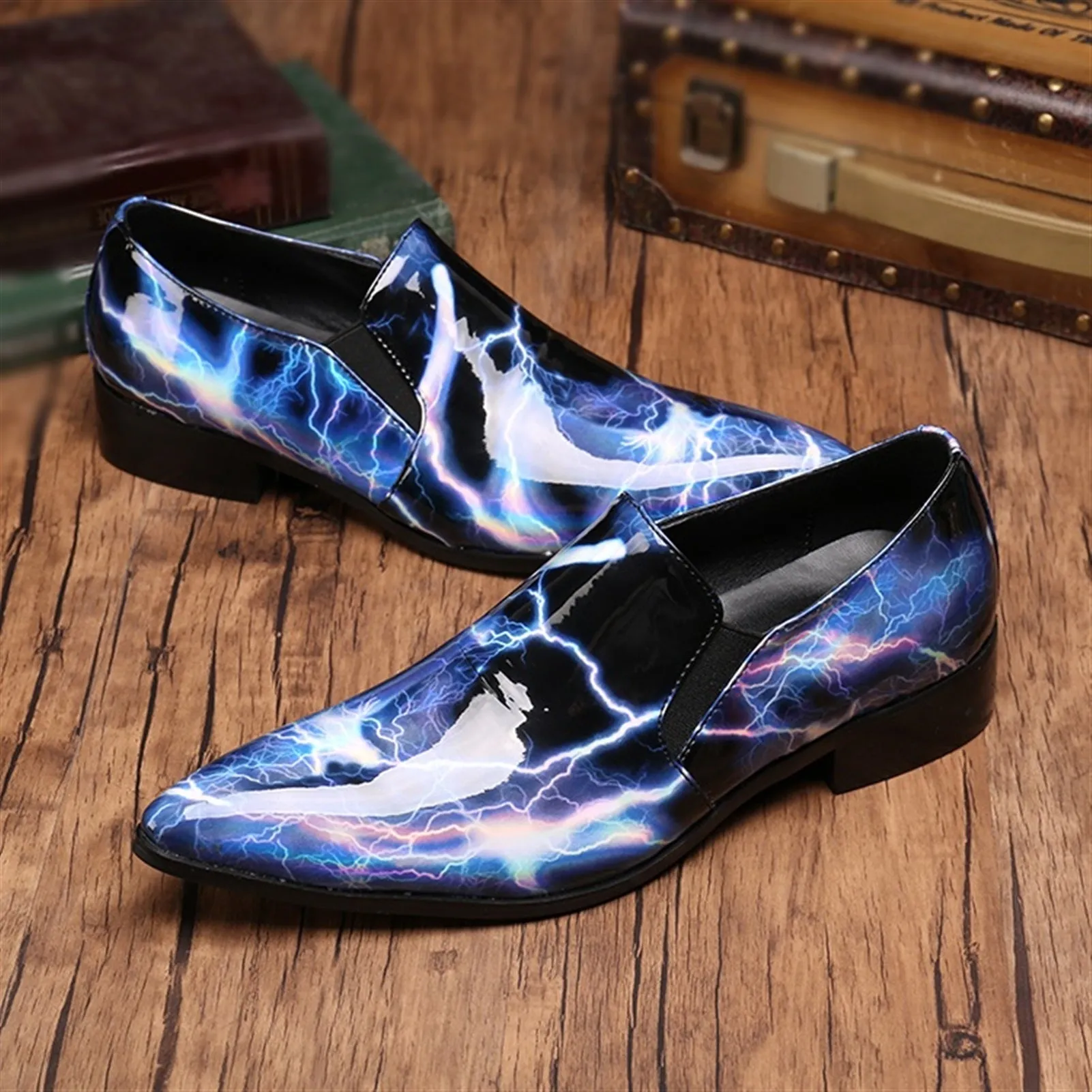 Pointed Low Top Slip on 3cm Heel Men Oxford Shoes