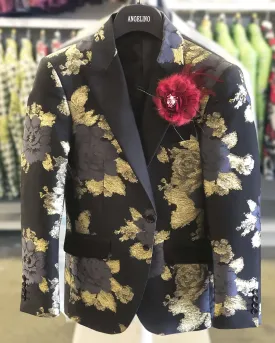 Prom Blazer B. Rose Black/Gold . Tuxedo, Prom