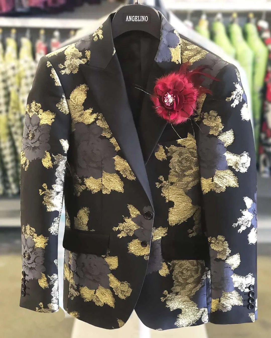 Prom Blazer B. Rose Black/Gold . Tuxedo, Prom