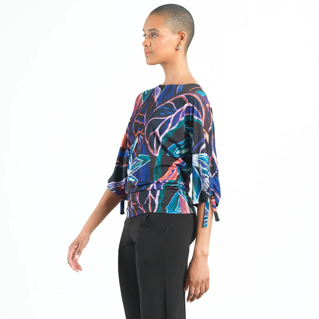 Pull-Tie Cuff Blouson Top - Petal Sketch - Limited Sizes!