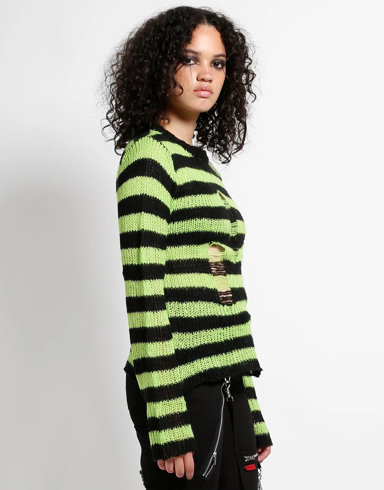 RAG STRIPE SWEATER LIME