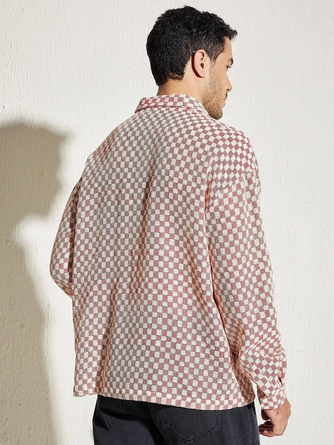 Red Checkered Lace Overshirt